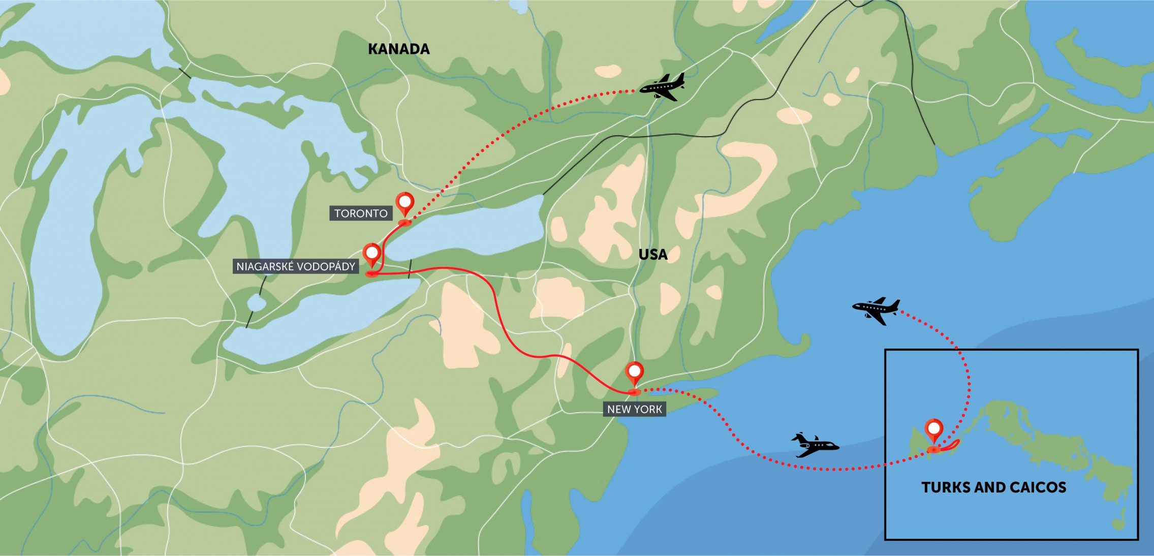 Mapa trasy zájezdu Nejkrásnější pláž světa komfortněji podle CK SEN